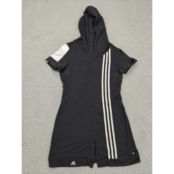 Adidas Hooded Dress Tunic Womens Small Black 3-Stripes Short Sleeve AF5002 - Picture 1 of 13